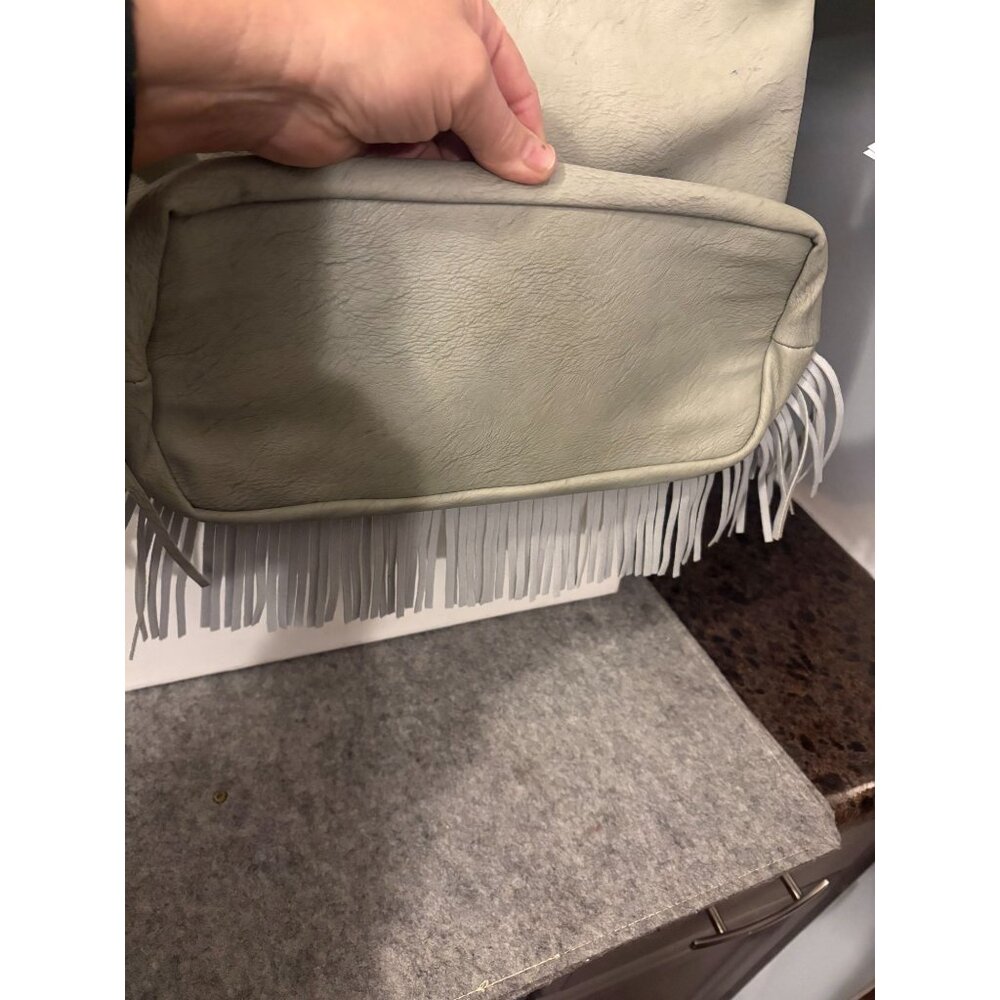 New Light Grey Fringe Vegan Leather Handbag by Handbag Republic  15 X 12  #3233 - Picture 5 of 8